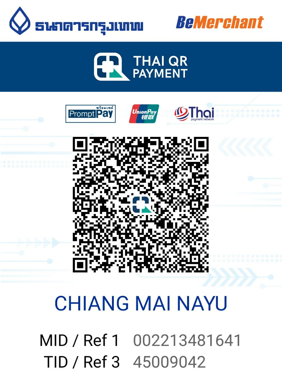 Chiang Mai Nayu QR Code Bangkok Bank